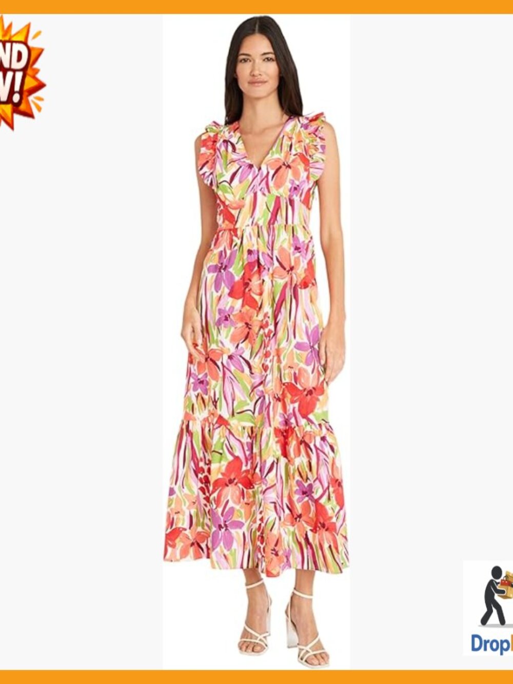 V-Neck Ruffle Maxi Dress Elegant Summer Cocktail Party Wear with Pockets